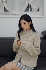Multicolor high neck knitwear zip-up cardigan