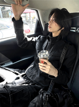Crop Neck Leather Jacket