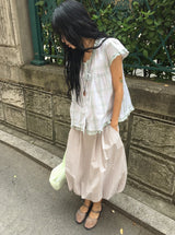 Arche Check Frill Short Sleeve Blouse