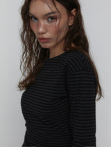 Side Shirring Stripe Top_Charcoal