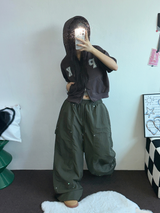 ナイロンリベットカーペンターワイドパンツ🩶🖤💚3カラー