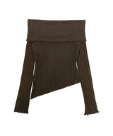C ASYMMETRIC OFF-SHOULDER KNIT TOP_BROWN