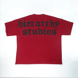 Hierarchy Studios - マルーンワイドロゴオーバーサイズTシャツ