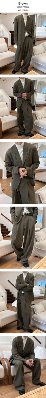 [SET UP가능] Deep one tuck wide slacks(2color)