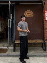 Vine sripe waffle short sleeve