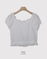 #Flower Embroidery Crop Short Sleeve Blouse (2color)