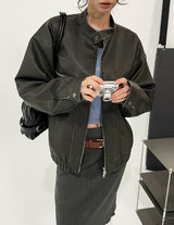 Gross cut washed leather jacket
