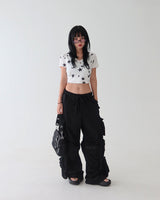 Rabbit ears Star star cropped short-sleeved hoodie