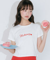 刺繍クロップ半袖Tシャツ (ホワイト)