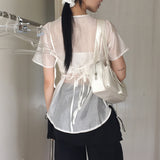 [2 sets!] Mollen see-through bustier bra top set short-sleeved shirt