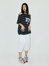 STRIPE OFF SHOULDER SS NAVY