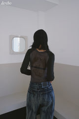Back see-through angel long-sleeved t-shirt