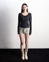 Henley Neck Long Sleeve Stripe Black