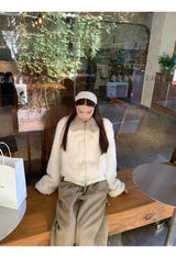 クリームソフトファージップアップカラージャケット
