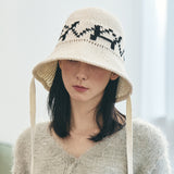 VA Digital Logo Cozy Knit Bonnet Hat / Cream&Black