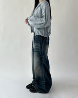 Catwashing Side Finch String Banding Wide Denim Pants