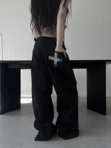 cross studded buckle pants