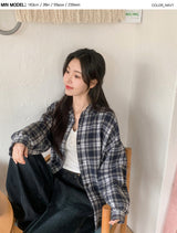 #Deep Blue Vintage Check Loose Shirt