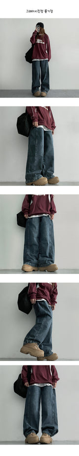 [3-tier length][S–3XL] ケッジウォッシングインシジョンサイドタックワイドデニムパンツ (4 colors)