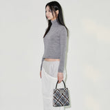 check mini velvet cross bag [charcoal]