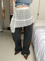 LACE UNBAL LAYERED SKIRT (2C)