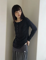 PLACKET RIBBED T-SHIRT(BLACK)