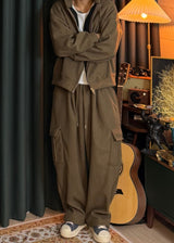 Unisex Couple Golden Hooded Sweatshirt and Cargo Drawstring Pants Set