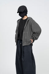 Vintage Washing Crop Hooded Zip-Up