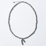feather & antique silver beads necklace