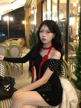 Dot Scarf Off-Shoulder T