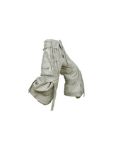 RELABEL (Pleated Ripple) リバーシブル プリーツウエスト パッチワーク クロップドワークパンツ