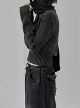 Hard high-neck washed knit zip-up