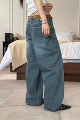 Wide stripe denim pants(2color)