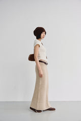 Ribbed Wool Maxi Skirt-KHAKI