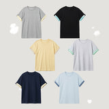 Loose fit💛 Button roll-up color-block short-sleeve tee (6 colors) 