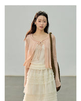 パンチングディテールリボンニットカーディガン