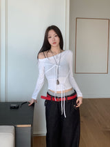 カイラワンオフストラップロングスリーブTシャツ