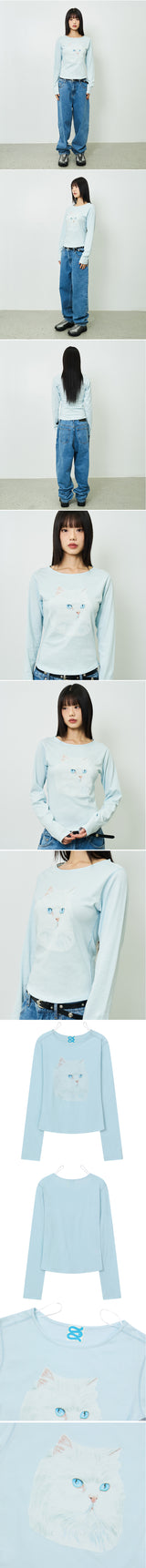 キャット プリント ウィメンズ ロングスリーブ T シャツ