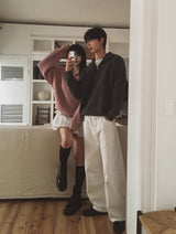 Basic Over Fit High-Neck Half Zip-Up Knit