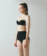 Bold Shoulder Ribbon Half Cup Bikini Bra (Black)