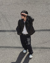 Aubert Lettering Wide Denim Pants