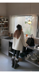 wool white muffler half quilted coat