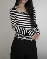 Juka ストライプUネックロングスリーブTシャツ