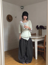 26SS★ [BAONHAUS] Pokity Cut Balloon Wide Pants