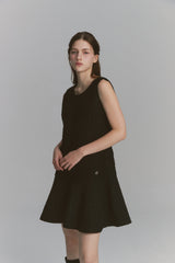 Back Ribbon Tweed Dress Black