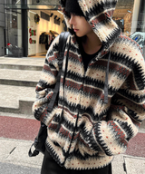 wool jacquard hooded jumper jacket