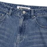 CHERRY DAMAGE WASHING WIDE DENIM-FIT PANTS [BLUE]