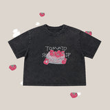 トマト ❣️ ウォッシングクロップ半袖Tシャツ (One color)