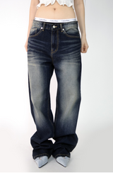 (UNISEX)フォールブルーデニムパンツ
