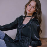 See-through Ruffle Blouse - PEARL BLACK